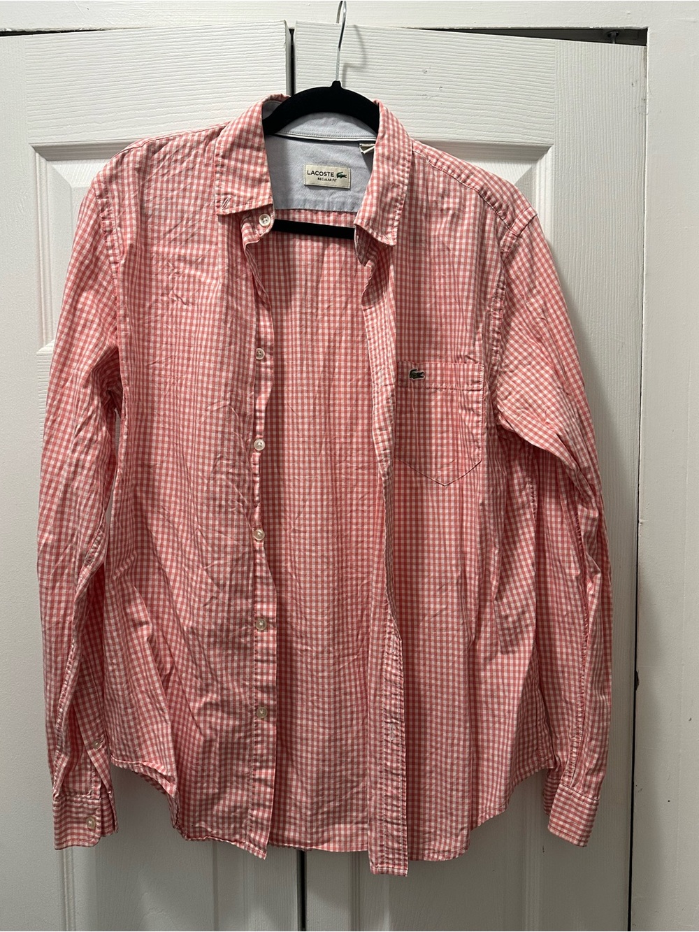 Lacoste Men's Peach Gingham Button-Down Shirt